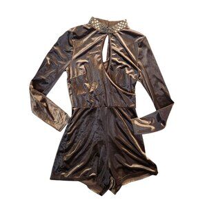 Charlotte Russe Velvet Romper Size Small Grey Silver Embellished Long Sleeve